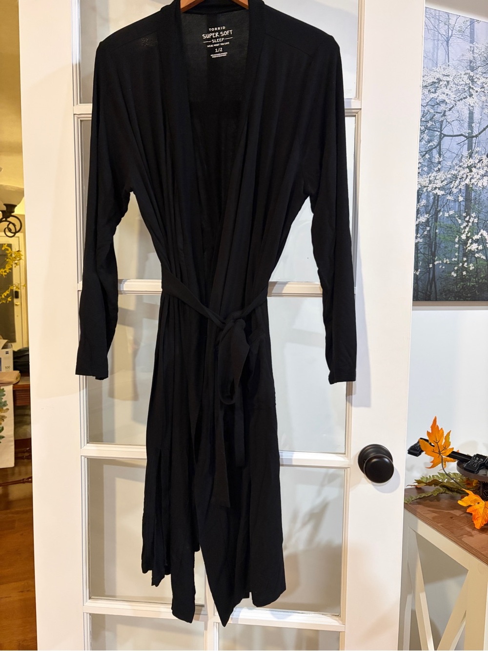 Torrid Super Soft Sleep Robe Black Open Front Long Sleeve Tie Waist Cozy 1X 2X